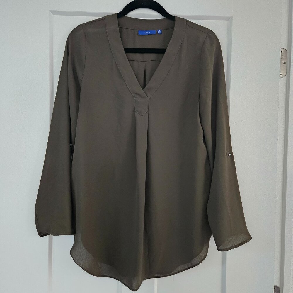 Apt 9 Women's Chiffon Blouse 3/4 Sleeve, Army Green (size small)